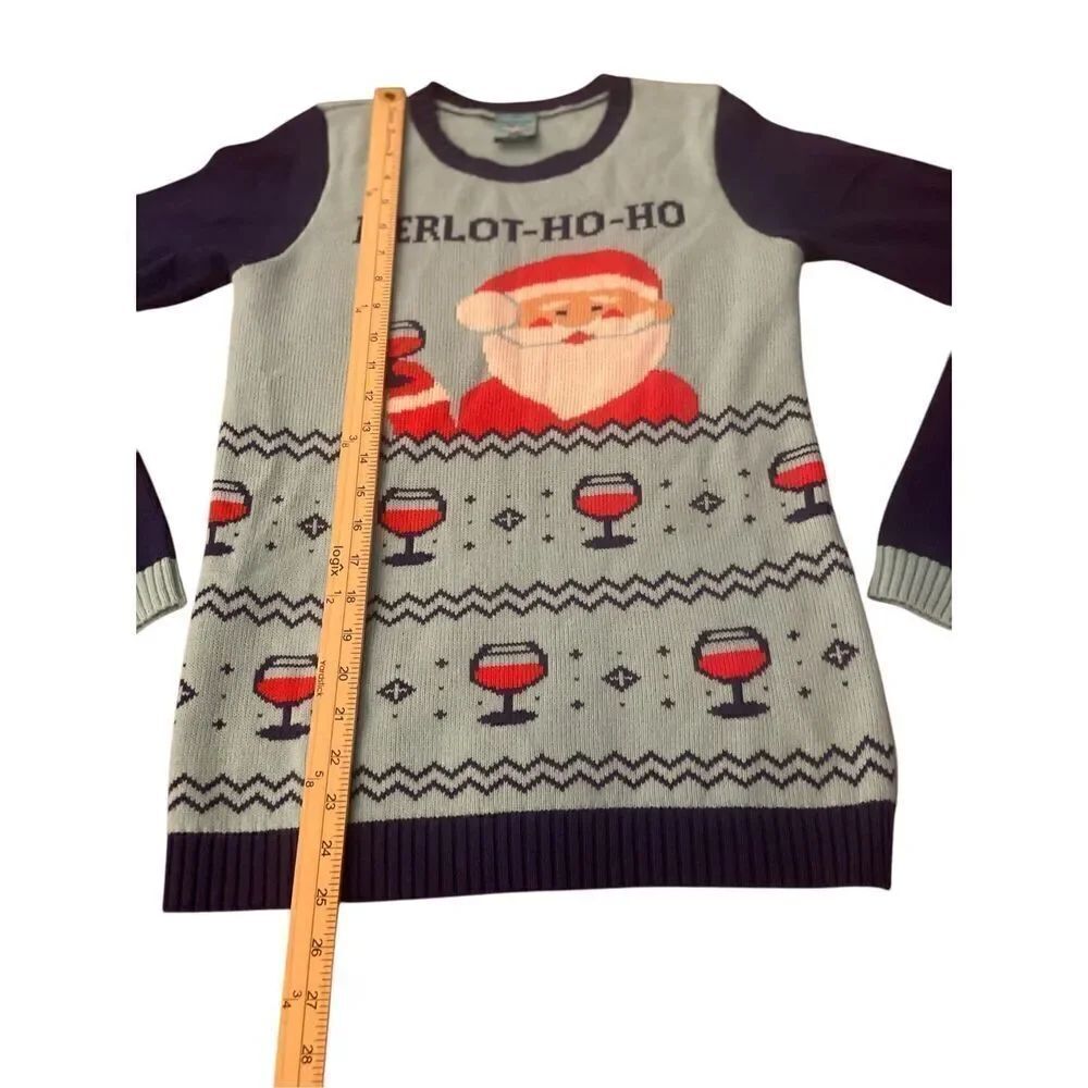 Norther Pole Pullover Merlot Ho Ho Drinking Santa Holiday Sweater Green/ Red S - Picture 4 of 7